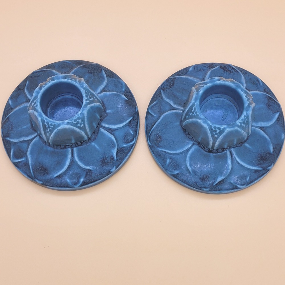 Rookwood Pottery Blue Lily Pad Candlestick Holders #2311 Pair c.1923 MINT‎ - Picture 2 of 13